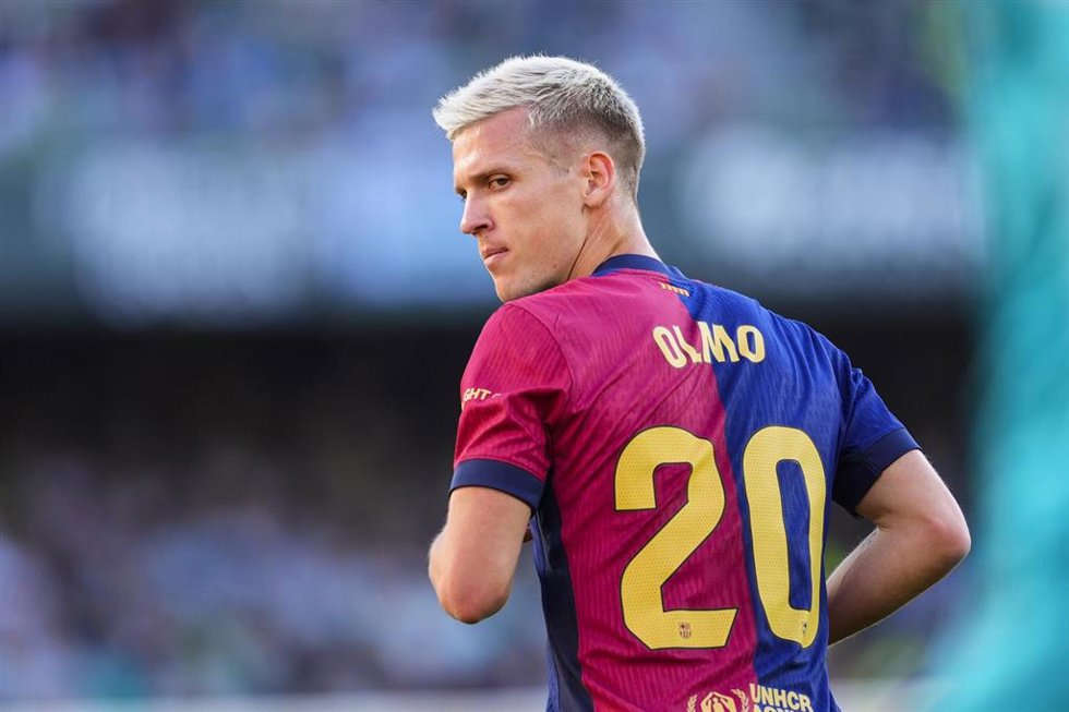 Dani Olmo of FC Barcelona looks on during the Spanish league, LaLiga EA Sports, football match played between Real Betis and FC Barcelona at Benito Villamarin stadium on December 7, 2024, in Sevilla, Spain.