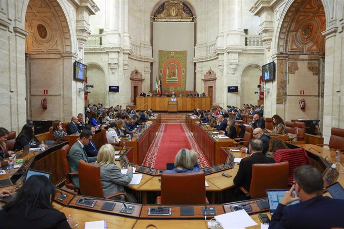 Archivo - Vista general del salón de plenos durante el debate de los presupuestos. A 13 de noviembre de 2024, en Sevilla (Andalucía, España). (Foto de archivo).