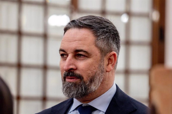 El líder de VOX, Santiago Abascal, durante una sesión plenaria, en el Congreso de los Diputados.