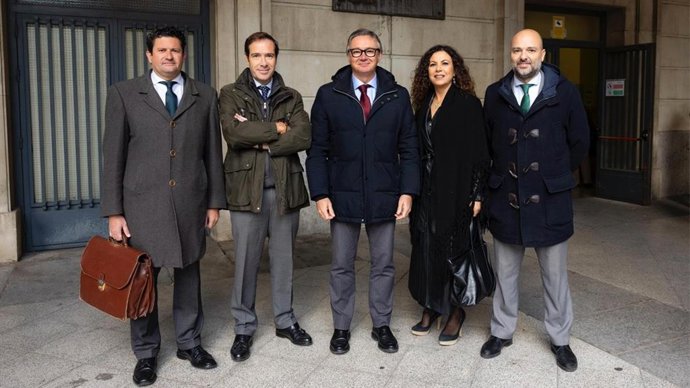 Manuel Gavira (c.), junto a otros miembros de Vox, este miércoles, en la Audiencia Provincial de Sevilla