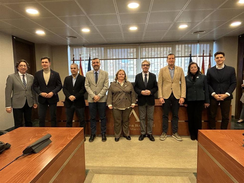 La presidenta de la Confederación Comarcal de Organizaciones Empresariales de Cartagena (COEC), Ana Correa, y diputados regional, en la Comisión de Asuntos Generales
