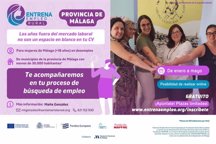 Cartel anunciador de 'Entrena Empleo Rural', programa impulsado por la Fundación Santa María la Real, que va dirigido a mujeres de municipios de menos de 30.000 habitantes.