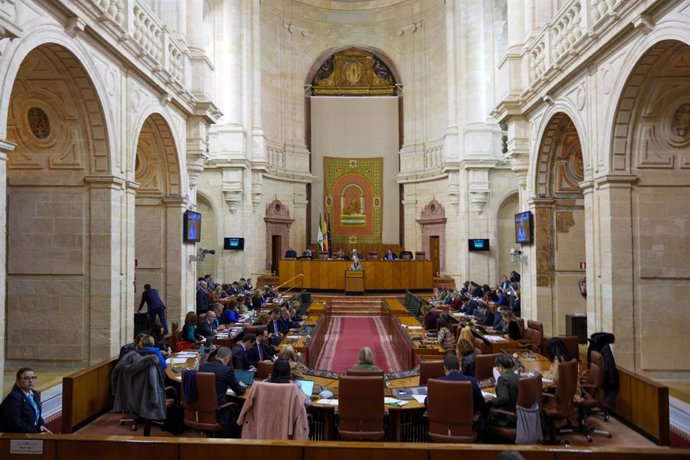 El presidente del Parlamento de Andalucía, Jesús Aguirre a su llegada a la sesión plenaria. A 18 de diciembre de 2024, en Sevilla, Andalucía (España). El Parlamento de Andalucía celebra la primera jornada de su Pleno, se llevará a cabo el debate final sob