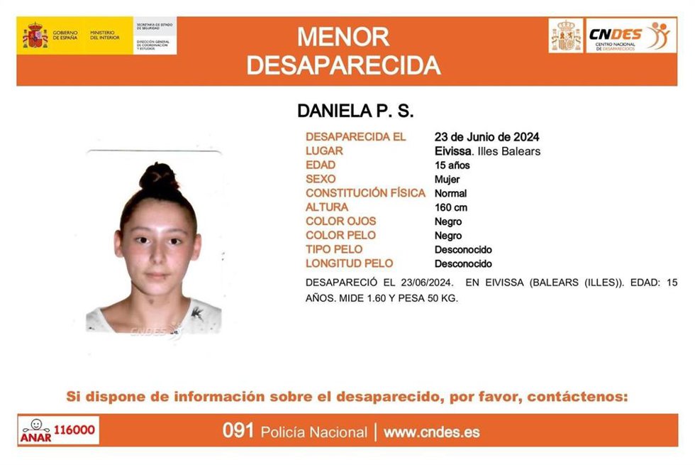 Cartel de la desaparición de una menor de 15 años en Ibiza.