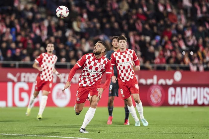 David Lopez of Girona FC in action during the Spanish league, La Liga EA Sports, football match played between Girona FC and RCD Espanyol at Estadio de Montilivi on November 23, 2024 in Girona, Spain.