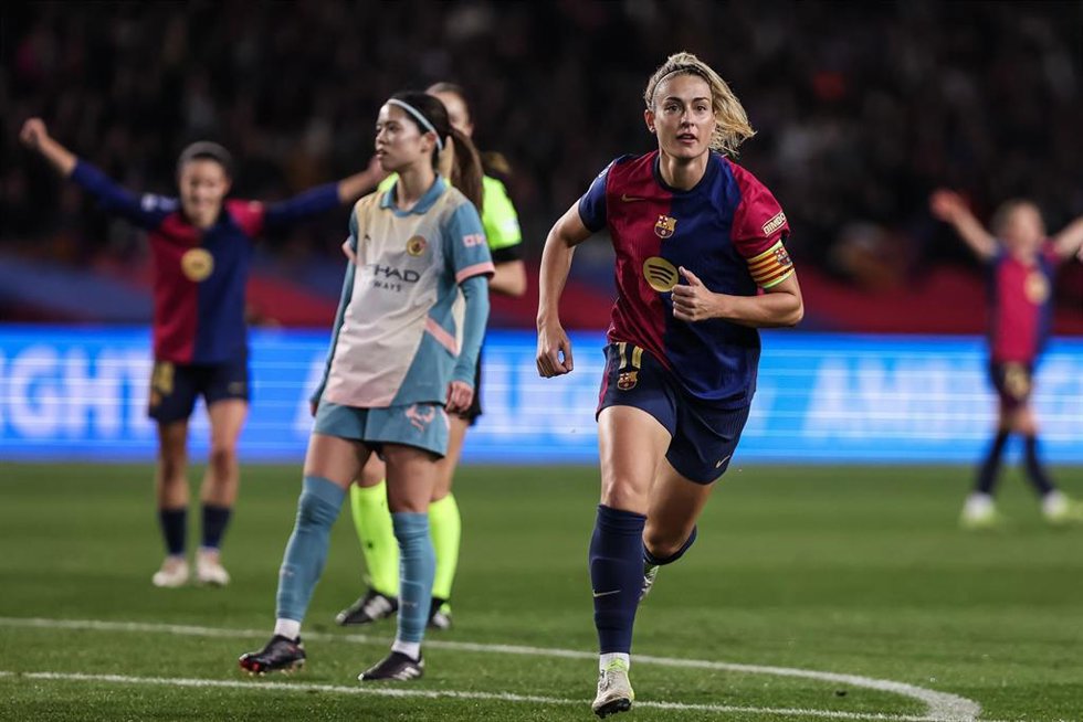 Alexia Putellas of FC Barcelona Femenino celebrates a goal during the UEFA Womens Champions League Group Stage MD6, football match played between FC Barcelona and Manchester City FC at Estafi Olimpic Lluis Companys on December 18, 2024 in Barcelona, Sp