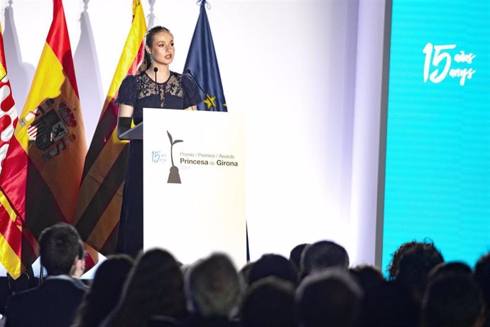 Archivo - La Princesa Leonor interviene durante la entrega de los XV Premios Fundación Princesa de Girona, en el Palacio de Congresos Costa Brava, a 10 de julio de 2024, en Lloret de Mar