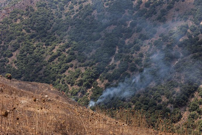 Archivo - August 15, 2024, Marjayoun, Lebanon: Smoke billows from an area hit by rockets on a mountainside near the town of Marjayoun, South Lebanon.