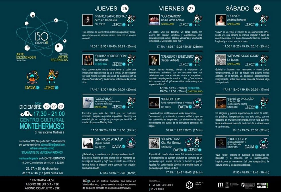 El programa incluye espectáculos de danza y teatro en formatos variados