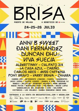 Cartel anunciador del Brisa Festival 2025 que tiene como cabeza de cartel a Dani Fernández, Duncan Dhu, viva Suecia, Anni B Sweet, además de artistas como Califato 3/4, Pony Bravo, La Casa Azul, Zahara o Los Voluble, entre muchos otros.