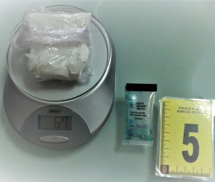 Bolsa con 67 gr de cocaína intervenida en Cintruénigo.