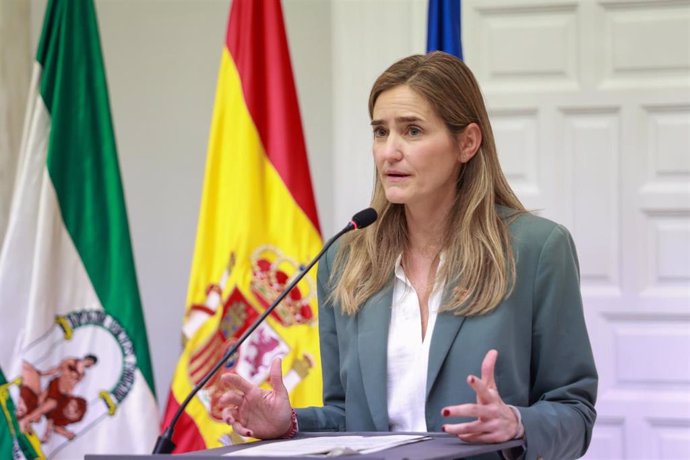 La vicepresidenta del Gobierno y ministra para la Transición Ecológica y el Reto Demográfico, Sara Aagesen interviene en la reunión con los alcaldes de la zona de Doñana. A 20 de diciembre de 2024 en Sevilla, Andalucía (España).La vicepresidenta del Gobie