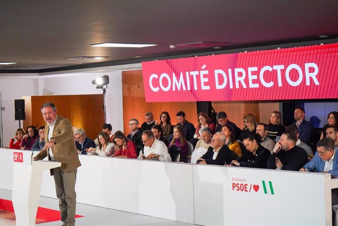 El secretario general del PSOE de Andalucía, Juan Espadas interviene en el Comité Director del partido. A 20 de diciembre de 2024, en Jaén, Andalucía (España). El secretario general del PSOE de Andalucía, Juan Espadas, ha participado en Jaén en la reunión