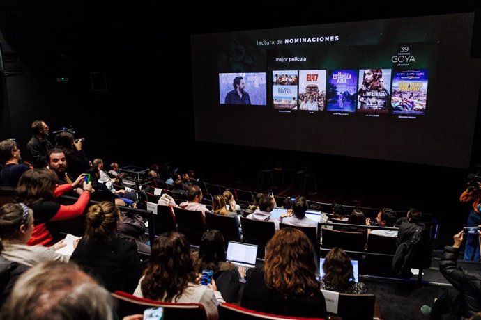 Retransmisión de la presentación de los nominados a la 39 edición de los Goya, en la Academia de Cine, a 18 de diciembre de 2024, en Madrid (España). Natalia de Molina y Álvaro Cervantes son los encargados de desvelar los nombres desde Granada, donde tend