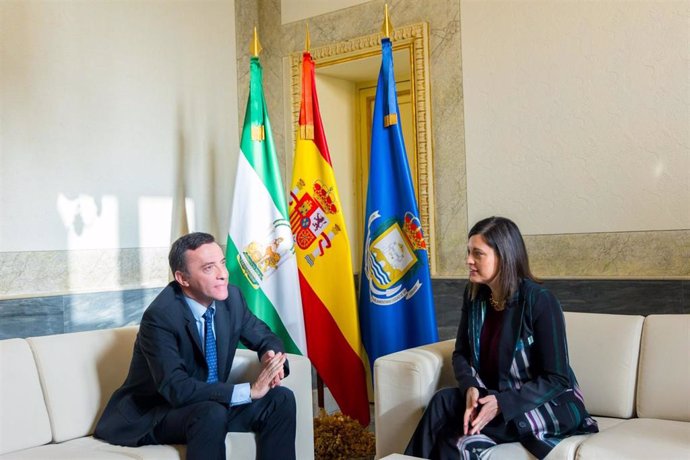 La alcaldesa de San Fernando, Patricia Cavada, y el presidente de Navantia, Ricardo Domínguez, en un encuentro en el Ayuntamiento.