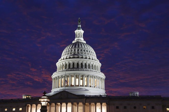 December 7, 2024, Washington, D.C, California, U.S: The sun sets behind the United States Capitol building, home to the Senate and the House of Representatives on a cold, fall day.