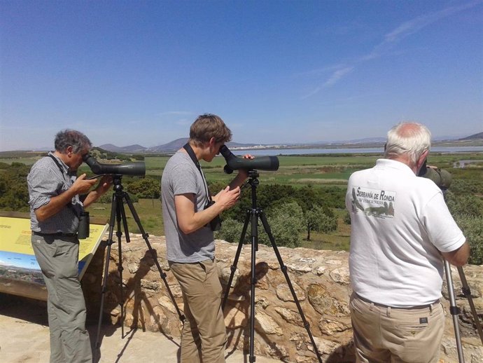 Fotógrafos avistando aves en las rutas de Málaga.