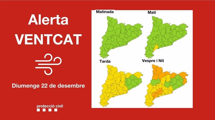 Activada la alerta por vientos en Catalunya desde este domingo al mediodía hasta el lunes