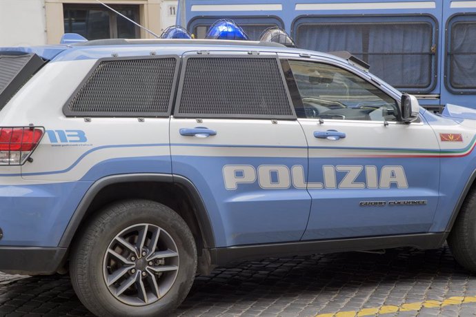 Archivo - September 2, 2024, Rome, Italy: A riot police car during the sit-in of workers at risk of dismissal from Jabil in Marcianise at the Ministry of Labor in Rome. Yet another sit-in by Jabil workers in Marcianise (municipality in the province of Cas