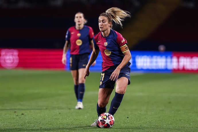 Alexia Putellas of FC Barcelona Femenino in action during the UEFA Women’s Champions League Group Stage MD6, football match played between FC Barcelona and Manchester City FC at Estafi Olimpic Lluis Companys on December 18, 2024 in Barcelona, Spain.