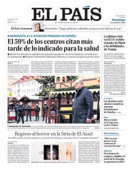 Portada de El País para el domingo 22 de diciembre de 2024.