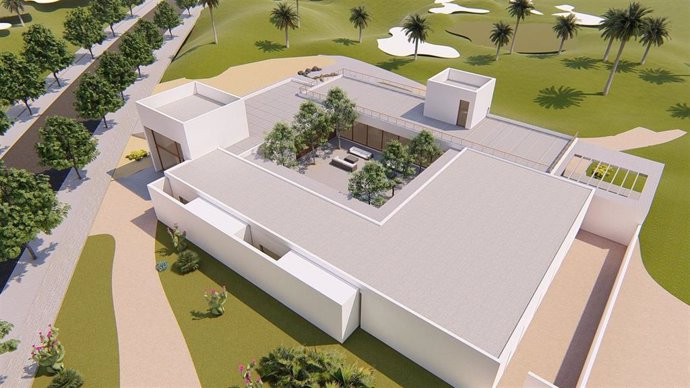 Render de la Casa Club en las instalaciones municipales de Alborán Golf.