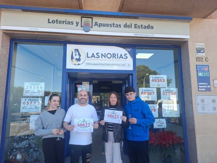 Administración de Las Norias, en El Ejido (Almería), desde donde se ha vendido el primer cuarto premio y el último quinto premio del Sorteo Extraordinario de Navidad 2024.