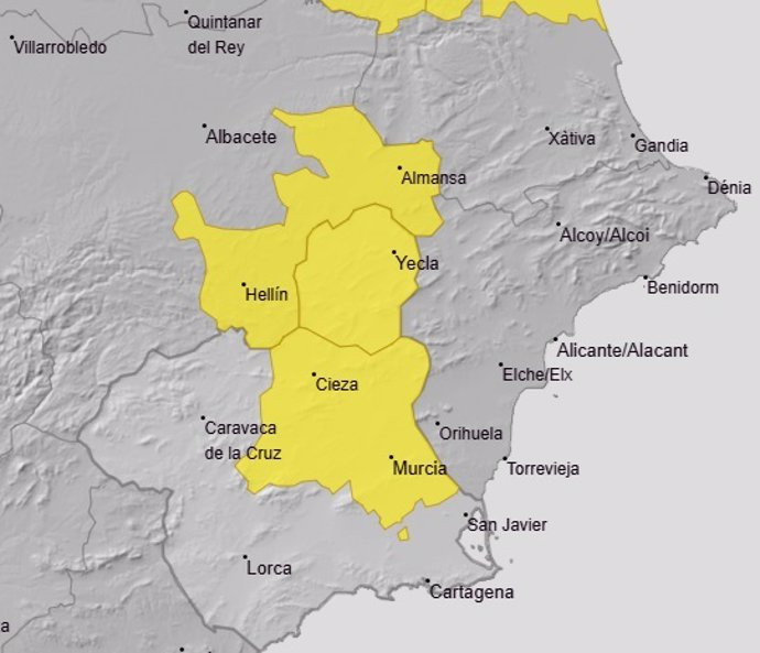 La Aemet amplía su aviso amarillo por fuertes vientos para la mañana de este lunes a la Vega del Segura