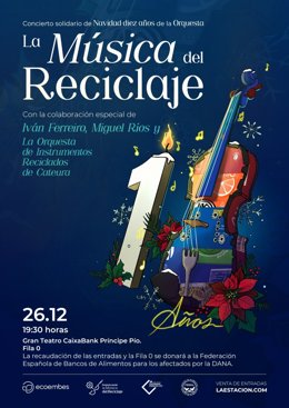 Cartel del concierto solidario de la orquesta La Música del Reciclaje.