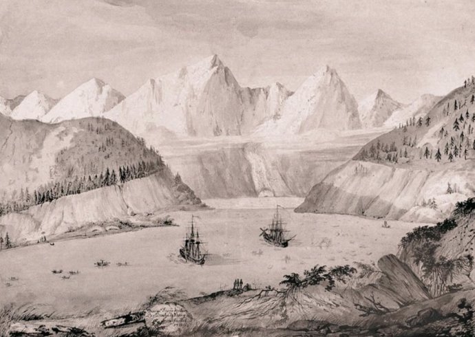 Bahía de Lituya (Alaska 1786). Alrededor, señales dejadas en las ladeas arrasadas por un 'megatsunami'.