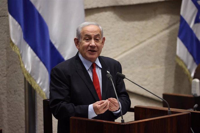 Archivo - El primer ministro de Israel, Benjamin Netanyahu, habla ante la Knesset (archivo)