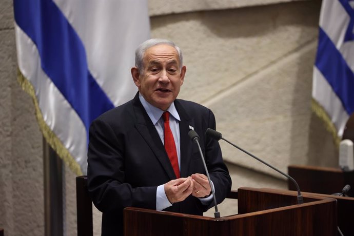 Archivo - El primer ministro de Israel, Benjamin Netanyahu, habla ante la Knesset en mayo de 2023 (archivo)