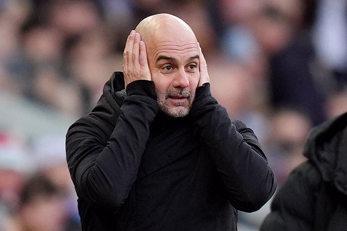 21 December 2024, United Kingdom, Birmingham: Manchester City manager Pep Guardiola reacts on the touchline during the English Premier League soccer match between Aston Villa and Manchester City at Villa Park. Photo: Jacob King/PA Wire/dpa