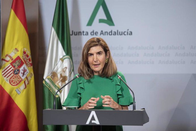 Archivo - La consejera de empleo, Empresa y Trabajo Autónomo, Rocío Blanco, en rueda de prensa en el Palacio de San Telmo en una imagen de archivo