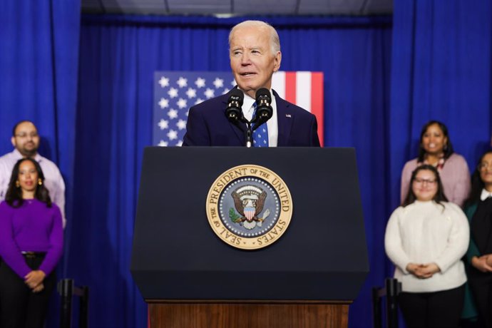 December 16, 2024, Washington, District Of Columbia, USA: United States President Joe Biden delivers remarks at the US Department of Labor on December 16, 2024 in Washington, DC. Biden is honoring the nation's labor history, including Francis Perkins, the