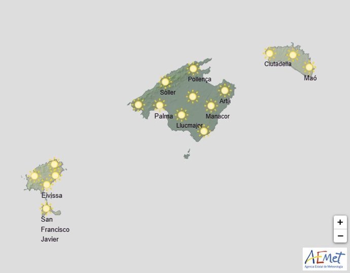 Previsión meteorológica de la Aemet para este 26 de diciembre en Baleares.