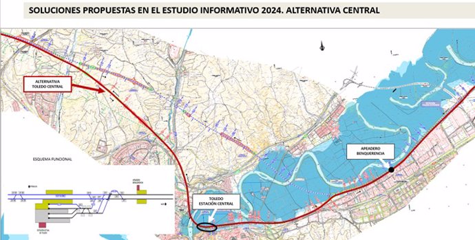 Propuesta de trazado del tramo Madrid-Extremadura del AVE a su paso pro Toledo.