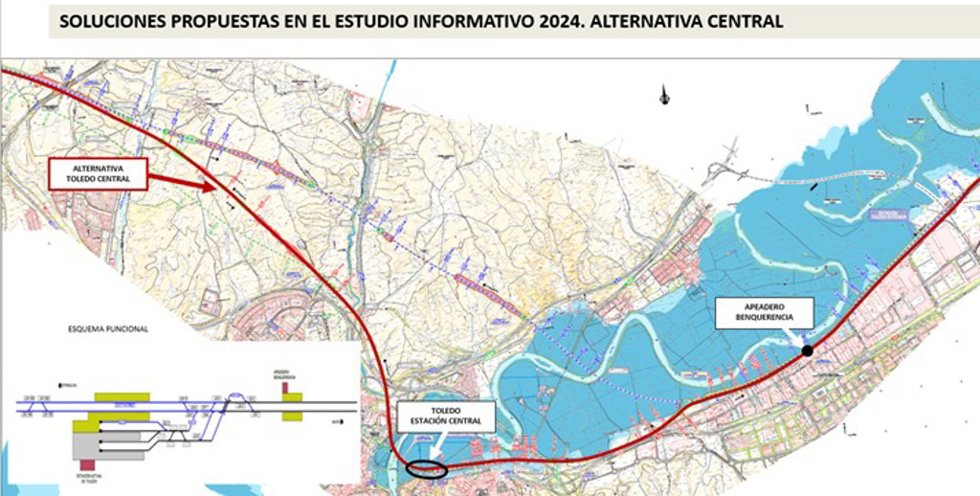 Propuesta de trazado del tramo Madrid-Extremadura del AVE a su paso pro Toledo.