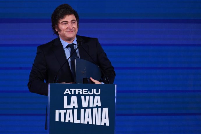 14 December 2024, Italy, Rome: Argentine President Javier Milei attends the ATREJU event, the Brothers of Italy party at the Circus Maximus. Photo: Domenico Cippitelli/SOPA Images via ZUMA Press Wire/dpa