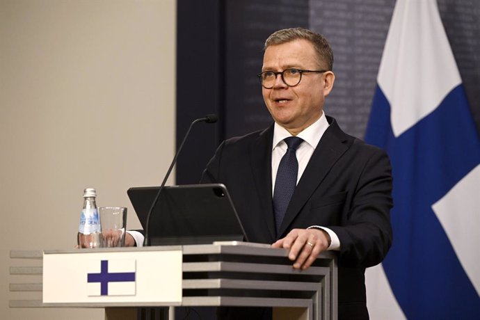 Archivo - 24 May 2024, Latvia, Riga: Finland's Prime Minister Petteri Orpo holds a joint press conference with Latvia's Prime Minister Evika Silina (not pictured) following their meeting. Photo: Antti Aimo-Koivisto/Lehtikuva/dpa