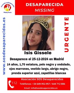 Buscan a una chica de 14 años desparecida el Día de Navidad en Madrid