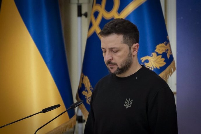 El presidente de Ucrania, Volodimir Zelenski, durante un discurso en la capital, Kiev (archivo)