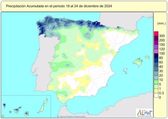 Las lluvias acumuladas desde octubre se cifran en 208 l/m2, alrededor de un 1% por encima de lo normal para ese periodo.