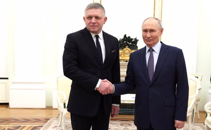 December 22, 2024, Moscow, Moscow Oblast, Russia: Russian President Vladimir Putin, right, shakes hands with Slovak Prime Minister Robert Fico before a bilateral meeting at the Kremlin, December 22, 2024 in Moscow, Russia.