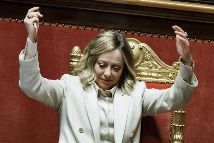 La primera ministra italiana, Giorgia Meloni, al Senat