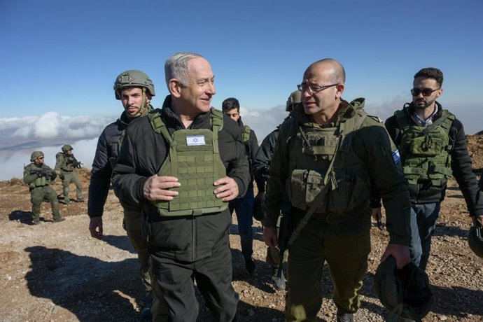 December 18, 2024, Israel, Israel, Israel: Israeli Prime Minister Benjamin Netanyahu assesses the situation on Mount Hermon, with Defense Minister Israel Katz, IDF Chief of General Staff Lt. Gen. Herzi Halevi, IDF Northern Command Commander Maj. Gen. Uri 