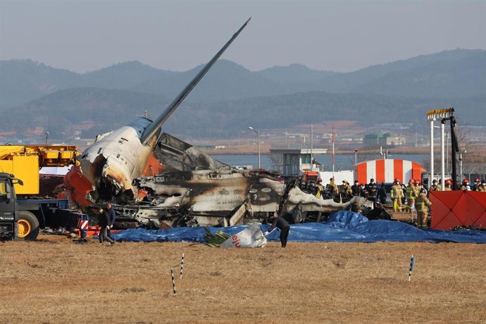 Imagen del avión siniestrado en el aerpuerto de Muan, Corea del Sur  