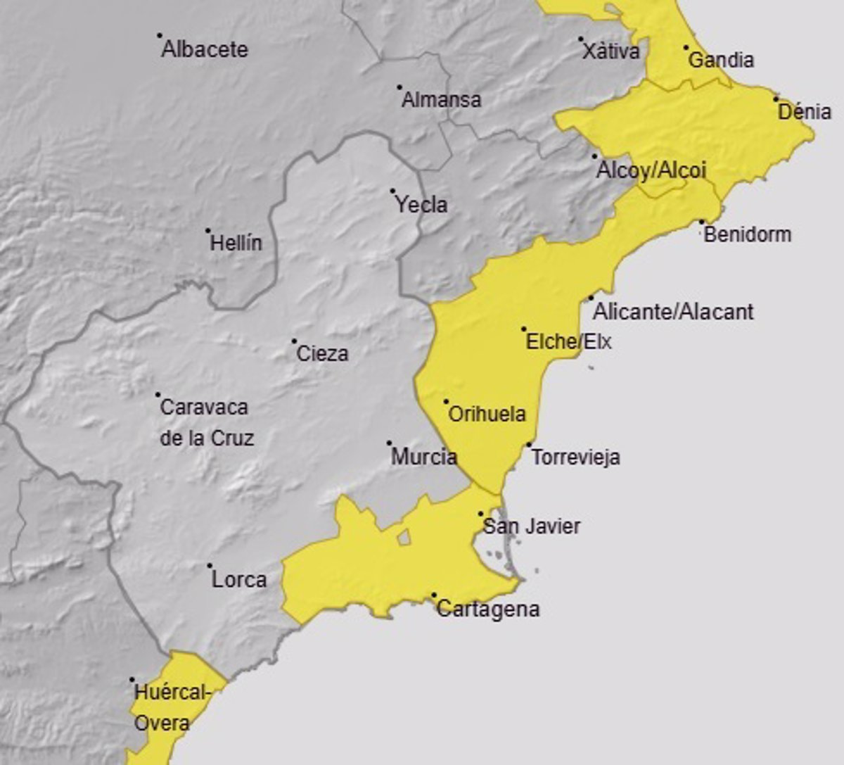 La Aemet emite un aviso de nivel amarillo por lluvias en el campo de Cartagena y Mazarrón para este martes