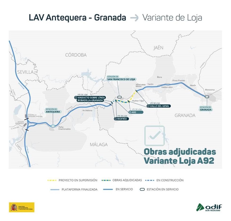 Obras adjudicadas en el tramo Variante de Loja-A-92 de la línea AVE