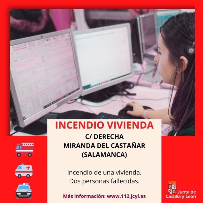 Gráfico elaborado por el 112 con datos del incendio mortal en una vivienda de Miranda de Castañar (Salamanca)